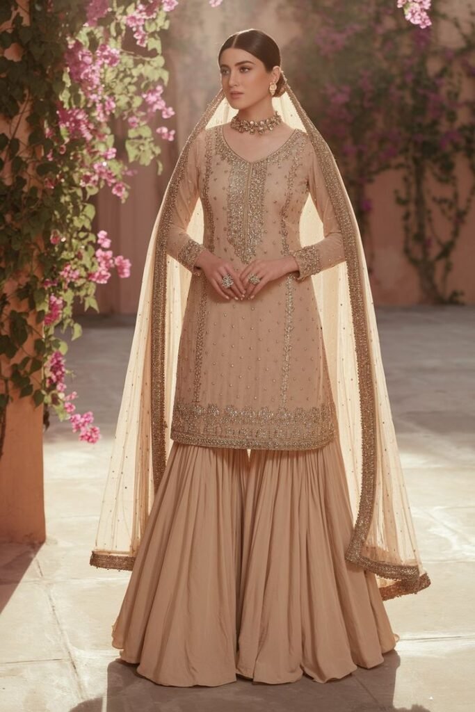 WOMEN'S COLLECTION IN KOTTAKKAL, ELEGANT BEIGE DRESS WITH MATCHING DUPATTA
