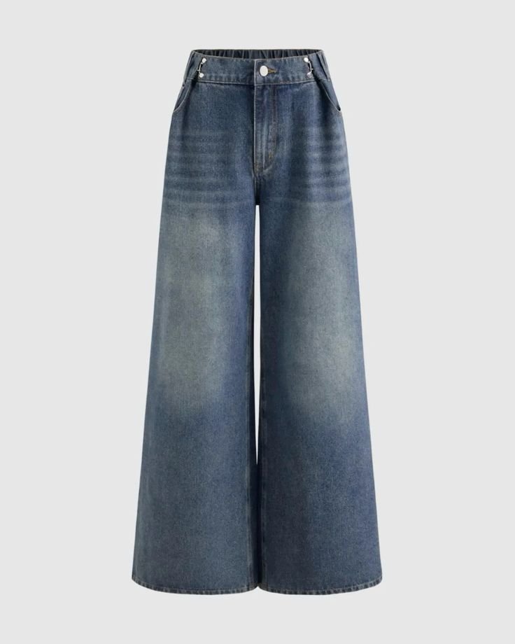 WOMEN'S COLLECTION IN KOTTAKKAL, DART BLUE WIDE-LEG DENIM PANTS. COMFORTABLE FIT WITH A CLASSIC LOOK,.