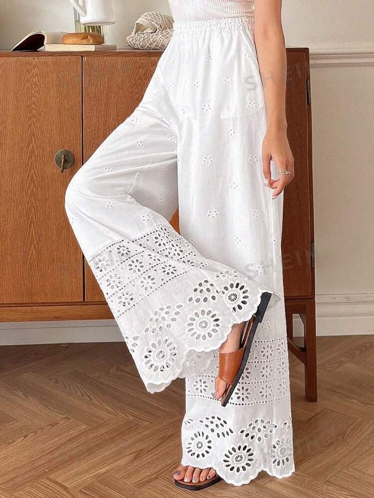 WOMEN'S COLLECTION IN KOTTAKKAL, WHITE DOT DESIGNED PLAZO PANT